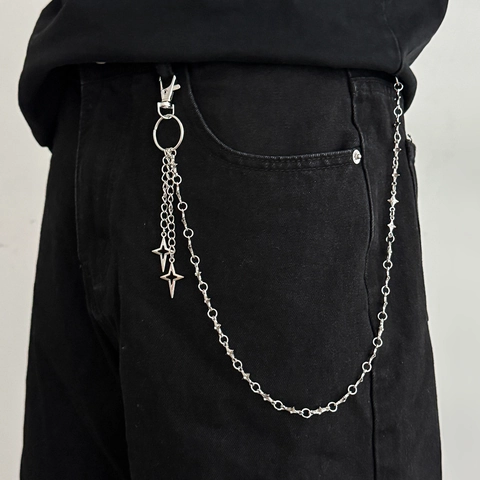 Catena per Pantaloni Stella Punk Hip Hop in Metallo Multistrato Catena da Vita per Jeans Streetwear Gothic Argento