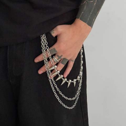 Catena da Vita Multistrato in Metallo Punk Hip Hop da Uomo Con Borchie a Punta Strass Catena per Jeans Placcata in Argento Regalo Gioielli