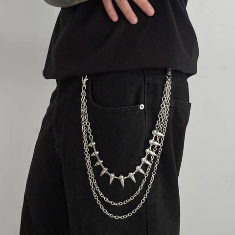 Catena da Vita Multistrato in Metallo Punk Hip Hop da Uomo Con Borchie a Punta Strass Catena per Jeans Placcata in Argento Regalo Gioielli