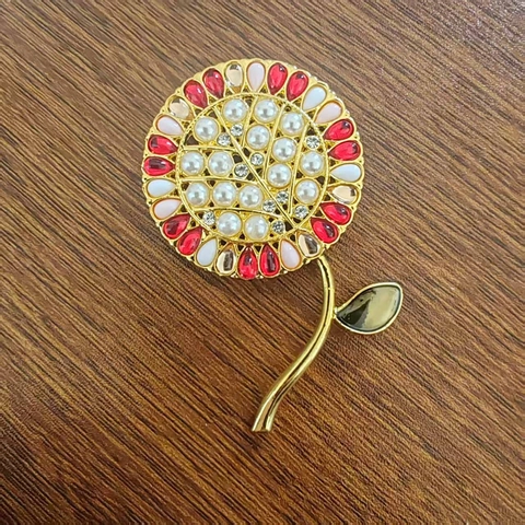 Elegante Spilla a Girasole per Donna in Lega d'Oro Perle Artificiali Strass Smalto Fiore Spilla Corsage Accessorio Moda Abbigliamento