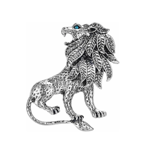 Broche en Alliage Vintage Forme de Lion Rugissant pour Hommes Femmes Mode Animal Fleur de Poitrine Œil en Strass Bijoux Cadeau