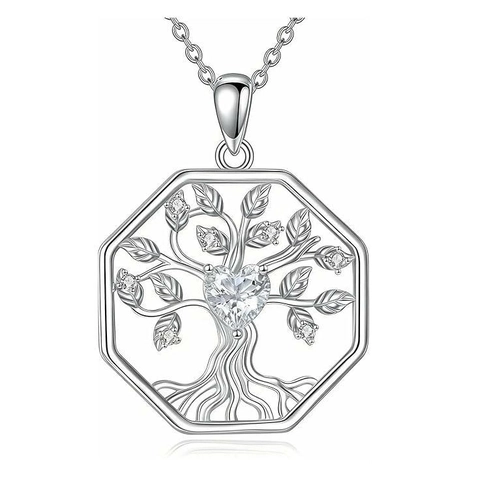 Collana con Ciondolo a Cuore Albero della Vita in Gioielli Celtici Ottagonali con Zirconia per Donna Regalo
