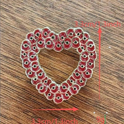 Vintage Red Poppy Flower Heart Brooch Pin Alloy Enamel Memorial Badge For Women Men Remembrance Day Clothing Accessories