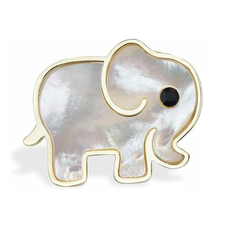 Spilla a Forma di Elefante in Lega Placcata Oro Con Intarsio in Madreperla Bianca Accessorio per Abito da Donna Gioielli