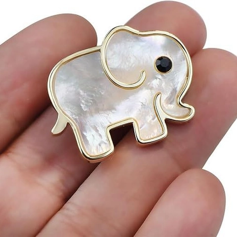 Spilla a Forma di Elefante in Lega Placcata Oro Con Intarsio in Madreperla Bianca Accessorio per Abito da Donna Gioielli
