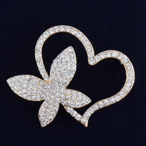 Eleganter Herz Schmetterling Brosche Pin Für Damen Luxus Vergoldete Legierung Mit Strass Kristall Mode Schmuck Zubehör