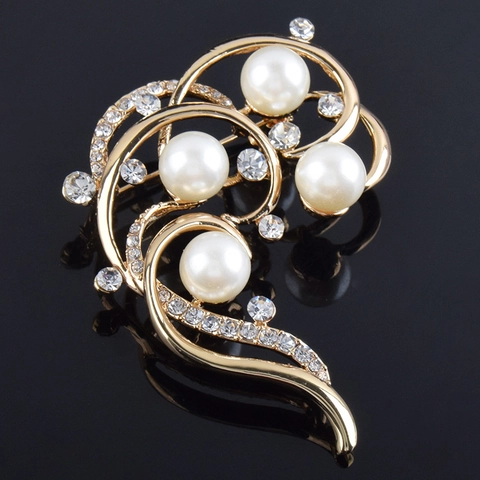 Elegante Spilla in Lega con Perle Artificiali per Donna Spilla Fiore con Strass Placcata Oro Accessori Abbigliamento Vintage Gioielli
