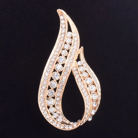 Vintage Goldene Legierung Brosche Ausgehöhlt Wassertropfen Mit Weißen Strasssteinen Elegante Fließende Flamme Damen Schmuck