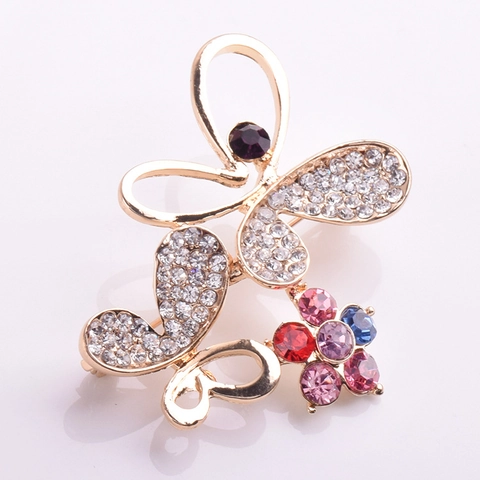 Elegant Alloy Rhinestone Butterfly Brooch For Women High Grade Colorful Crystal Flower Clothing Corsage Pin Jewelry Accessory