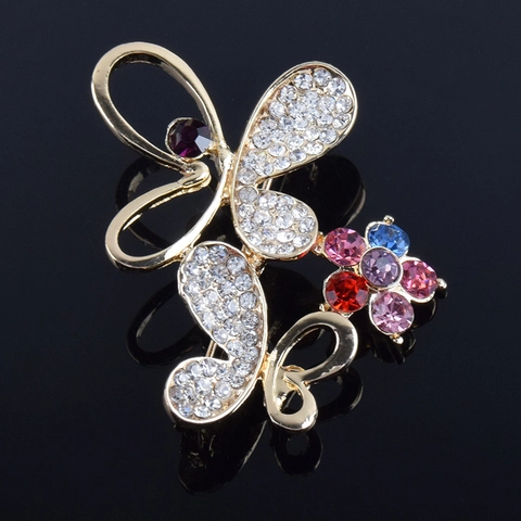 Elegant Alloy Rhinestone Butterfly Brooch For Women High Grade Colorful Crystal Flower Clothing Corsage Pin Jewelry Accessory