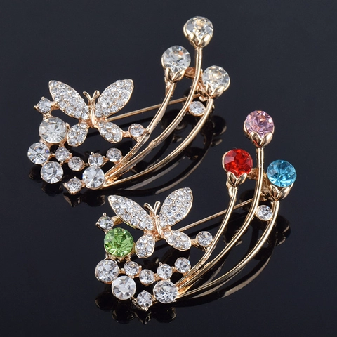 Elegant Alloy Butterfly Floral Rhinestone Brooch For Women Korean Style Fashion Suit Corsage Pin Accessories Jewelry Gift