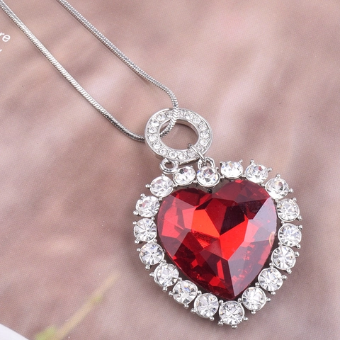 Mode Legierung Herz Anhänger Halskette Für Damen Rot Schwarz Künstlicher Kristall Strass Elegante Pullover Kette Schmuck Valentinstag Geschenk