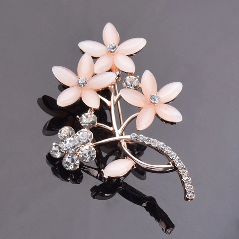 Elegante Spilla a Fiore in Lega per Donna Rosa Pietra Occhio di Gatto Artificiale Incastonata con Strass Spilla Tono Oro Gioielli di Moda