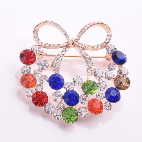 Spilla in Lega con Fiocco e Ghirlanda di Strass Stile Coreano Corsage di Cristallo Multicolore per Donna Spilla per Abiti Gioielli