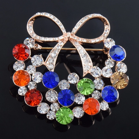 Spilla in Lega con Fiocco e Ghirlanda di Strass Stile Coreano Corsage di Cristallo Multicolore per Donna Spilla per Abiti Gioielli