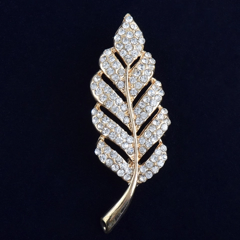 Luxury Gold Plated Alloy Leaf Brooch With Sparkling Rhinestones Fashion Elegant Pin For Women Suit Coat Jewelry Gift