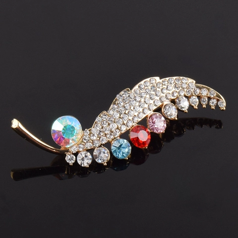 Spilla a Forma di Foglia in Lega Vintage con Strass per Donna Multicolore Elegante Gioielli a Forma di Piuma per Banchetti e Feste