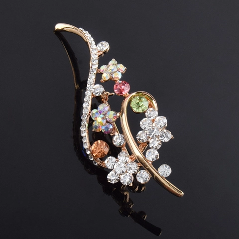 Elegante Spilla a Forma di Fiore in Lega Con Strass Per Donna Design Colorato a Foglia Floreale Spilla Moda Gioielli Accessori