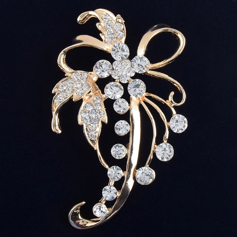 Elegant Alloy Flower Brooch For Women Shiny White Rhinestone Floral Pin Wedding Banquet Clothing Decoration Fashion Jewelry