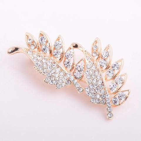 Elegante Spilla a Foglia in Lega Placcata Oro per Donna Spilla di Lusso con Strass a Forma di Piuma Gioielli di Moda Accessori Abbigliamento