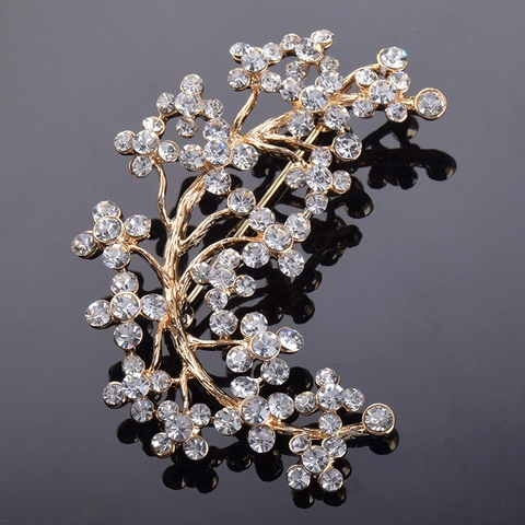 Spilla a Forma di Ramo di Fiori in Lega Vintage per Donna Oro Intarsiata con Strass Accessori per Abbigliamento Spilla Gioielli di Moda