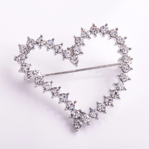 Broche Elegante de Aleación en Forma de Corazón Color Plata con Strass Incrustado para Mujer Accesorios de Moda Joyería Regalo