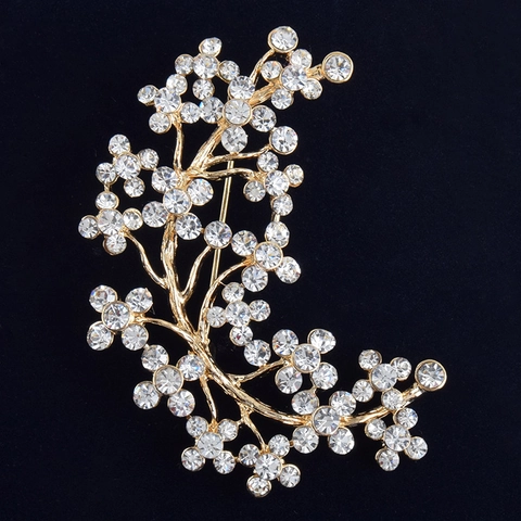 Spilla a Forma di Ramo di Fiori in Lega Vintage per Donna Oro Intarsiata con Strass Accessori per Abbigliamento Spilla Gioielli di Moda