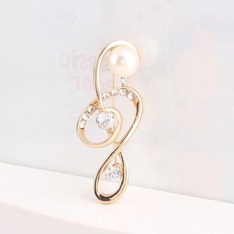 Elegant Gold Musical Note Brooch Pin Alloy With Rhinestone Artificial Pearl For Women Fashion Clothing Jewelry Accessories