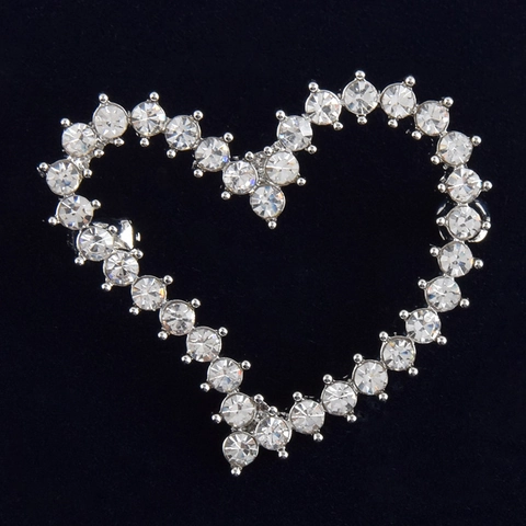 Broche Elegante de Aleación en Forma de Corazón Color Plata con Strass Incrustado para Mujer Accesorios de Moda Joyería Regalo