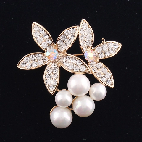 Elegante Spilla a Forma di Uva in Lega con Intarsio di Strass e Perla Artificiale per Donna Gioielli Moda Pendolare