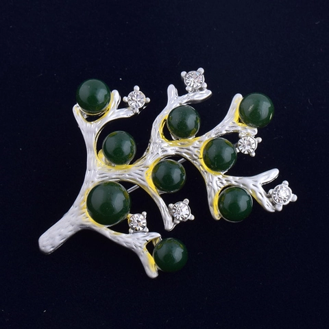 Legering Boomtak Broche Met Groene Kralen En Strass Retro Natuur Stijl Sieraden Voor Dames Kleding Accessoires