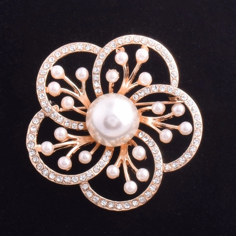 Elegant Alloy Flower Bee Brooch With Rhinestone Imitation Artificial Pearl Fashion Pin For Women Wedding Party Clothing Accessory
