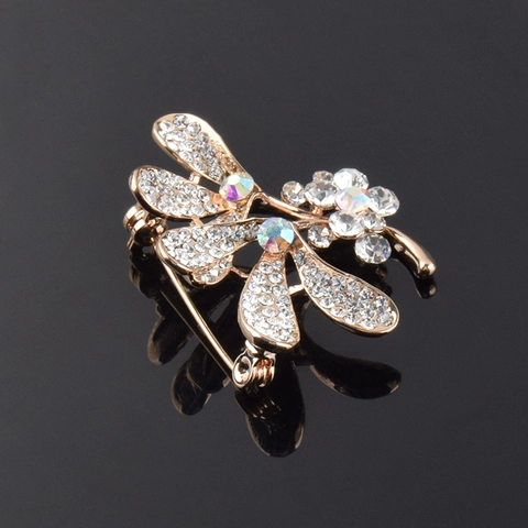 Elegant Alloy Flower Brooch For Women Rose Gold Rhinestone Inlaid Floral Leaf Lapel Pin Fashion Jewelry Accessories Gift