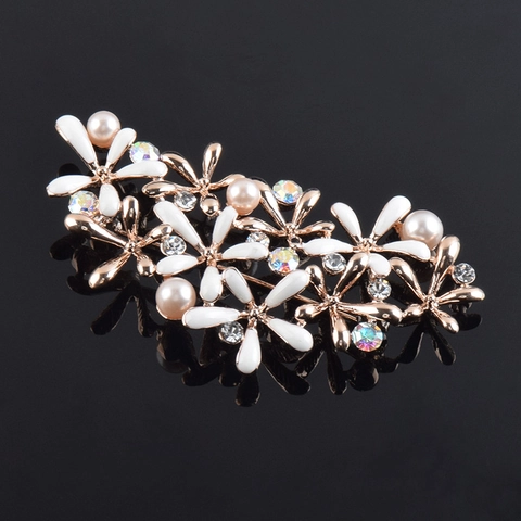 Eleganter Legierung Blumen Brosche Pin Für Damen Weißer Emaille Floral Brustnadel Mit Künstliche Perle Strass Modeschmuck