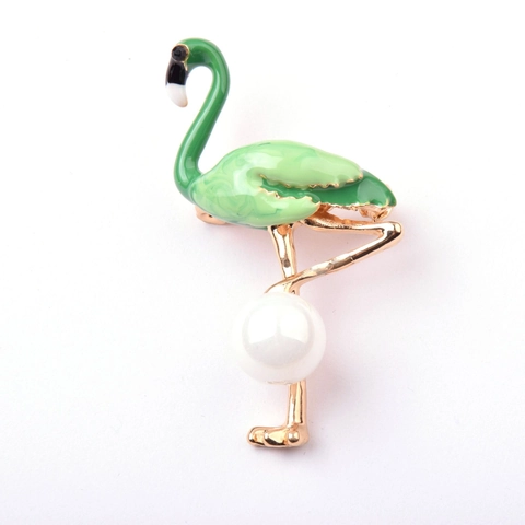 Elegante Broche de Flamenco Aleación Esmalte Goteo de Aceite Incrustado Strass Perla Artificial de Agua Dulce Corsage Animal Joyería Mujer Regalo