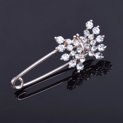 Elegante Legierung Strass Schmetterling Sicherheitsnadel Brosche Für Damen Roségold Funkelnde Kristall Schal Schnalle Schmuck