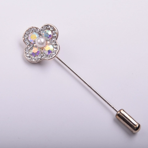 Eleganter Legierung Blumen Brosche Mit Künstlicher Perle Und AB Strass Für Damen Hochzeit Party Koreanisch Lange Nadel Schmuck
