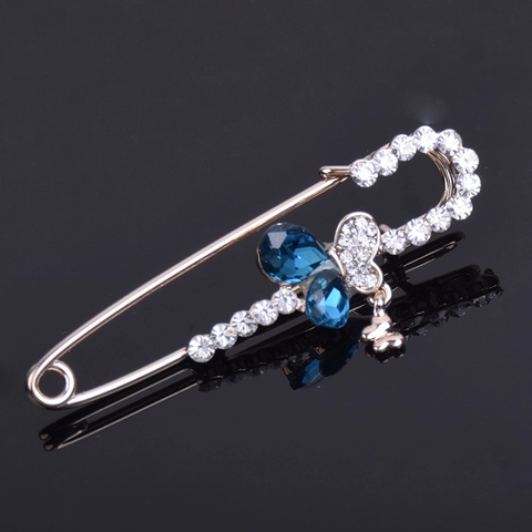 Spilla da Balia a Forma di Farfalla in Lega Cristallo Artificiale Blu Strass Clip per Sciarpa Gioielli di Moda per Donna