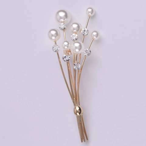 Elegante Spilla a Forma di Bouquet di Perle per Donna Oro Rame Spilla con Strass per Matrimonio Festa Accessori Abbigliamento Gioielli