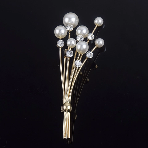 Elegante Spilla a Forma di Bouquet di Perle per Donna Oro Rame Spilla con Strass per Matrimonio Festa Accessori Abbigliamento Gioielli