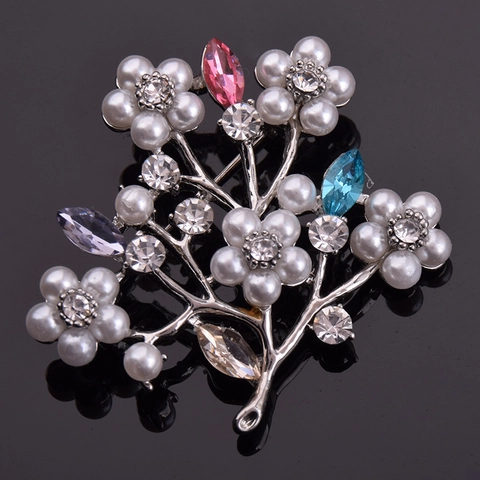 Luxury Alloy Artificial Pearl Rhinestone Tree Branch Brooch For Women Fashion Botanical Floral Plant Dress Decor Jewelry Gift