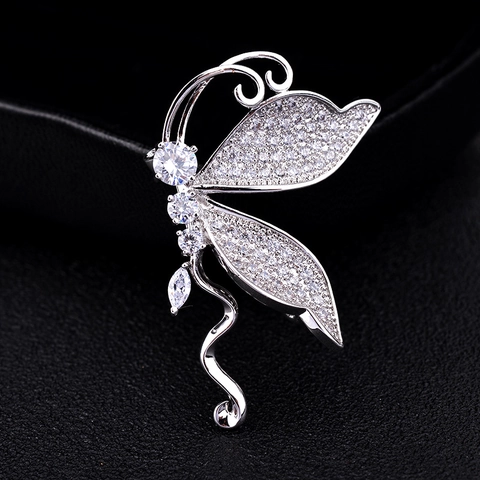 Elegante Broche de Mariposa de Cobre y Circonia para Mujer Moda Brillante Alfiler de Mariposa Microincrustado Joyería de Banquete
