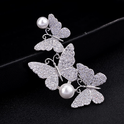 Lussuosa Spilla a Farfalla per Donna Elegante Spilla in Zircone Con Accenti di Künstliche Perle per Matrimonio Banchetto Festa Accessori