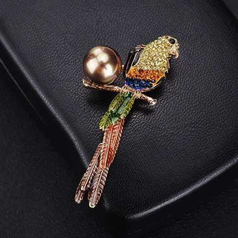 Elegante Broche de Loro Aleación Diamantes de Imitación Color Esmalte Perla Artificial Sintética Mujer Banquete Boda Joyería Moda Regalo