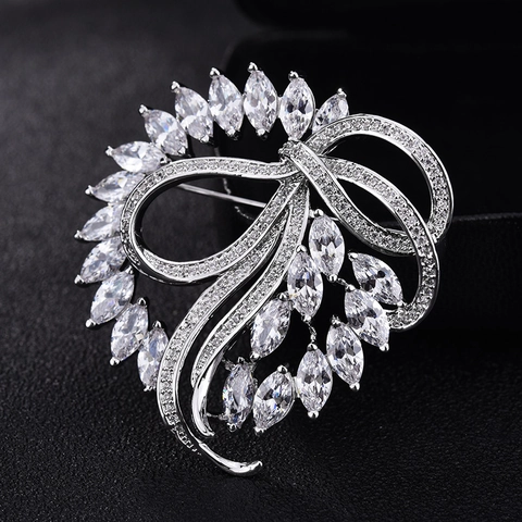 Elegante Spilla a Fiocco Con Zirconia Marquise Incastonata Gioielli a Nastro Color Argento Per Donna Matrimonio Banchetto Festa