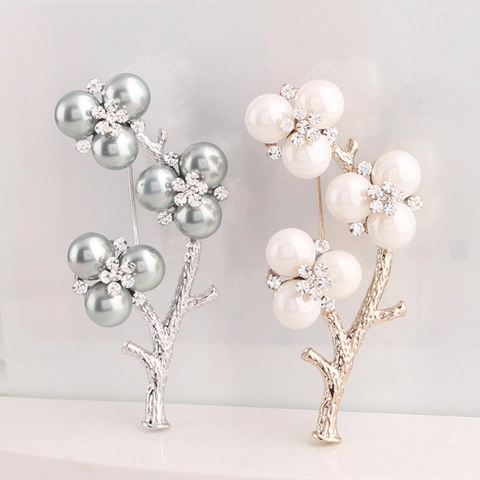 Elegante Spilla in Lega a Forma di Ramo di Fiore per Donna Con Perla Artificiale e Strass Accessorio di Abbigliamento Moda Regalo