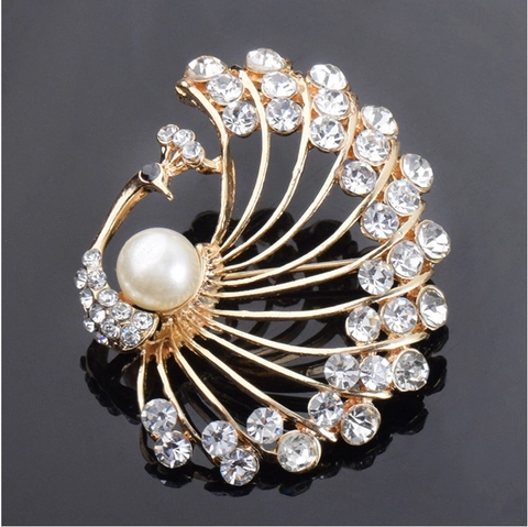 Broche de Pavo Real Vintage de Lujo en Aleación Con Perla Artificial de Imitación Strass Accesorios Para Mujer Traje Boda Fiesta Joyería