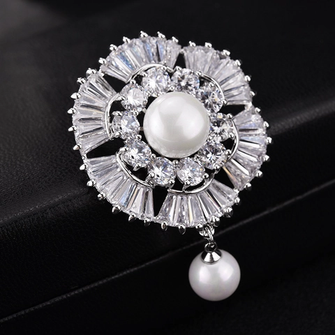 Elegante Blumen Künstliche Perlen Brosche Mit Zirkonia Einlage Kupfer Sonnenblume Brustnadel Damen Hochzeit Party Kleidung Schmuck