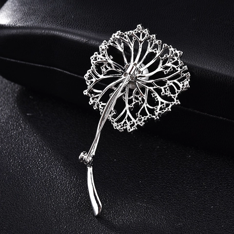 Elegante Spilla a Forma di Dente di Leone in Rame Con Grande Perla Artificiale e Zirconia Micro Incastonata per Cappotto Donna