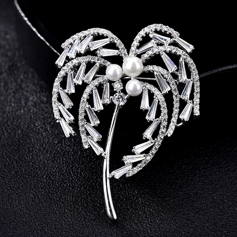 Eleganter Kupfer Zirkonia Kokosnussbaum Brosche Für Damen Tropische Palme Pin Mit Künstlicher Perle Mode Schmuck Accessoire